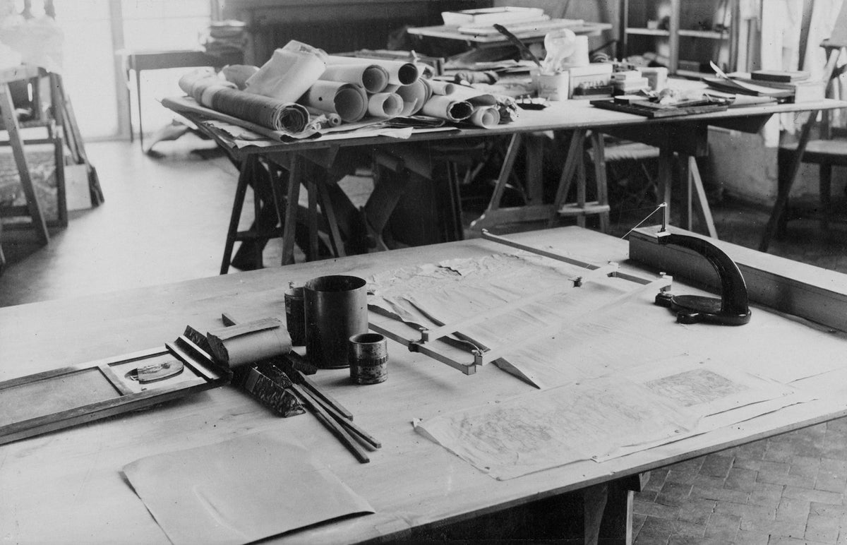Drafting bench in a workshop